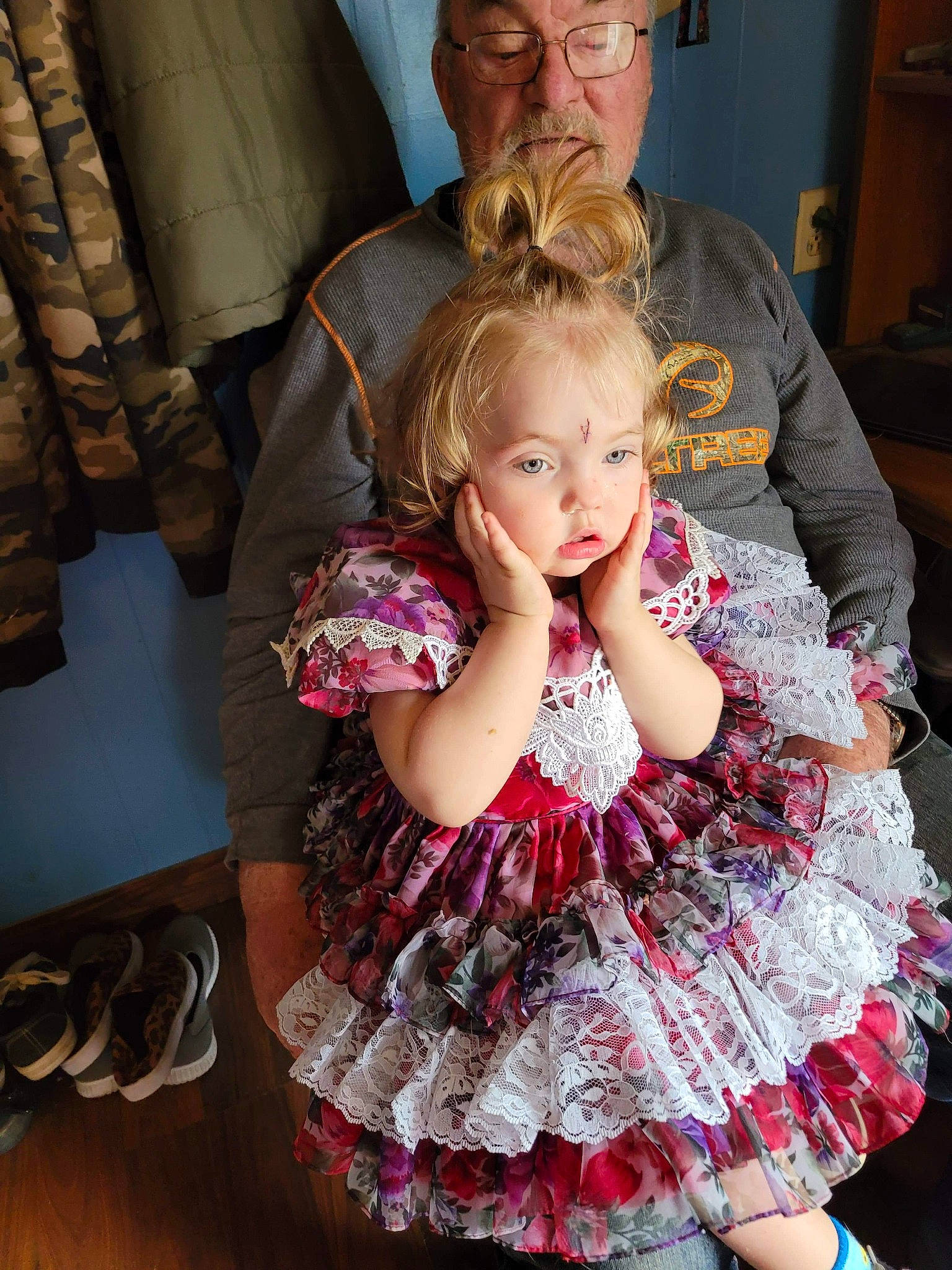 Skyla joined the competition — help win amazing prizes! baby_toddler_clothing, beard, day_dress, dress, embellishment, event, face, fashion, fashion_design, fun, glasses, hairstyle, happy, headgear, iris, person, pink, shoulder, skin, textile