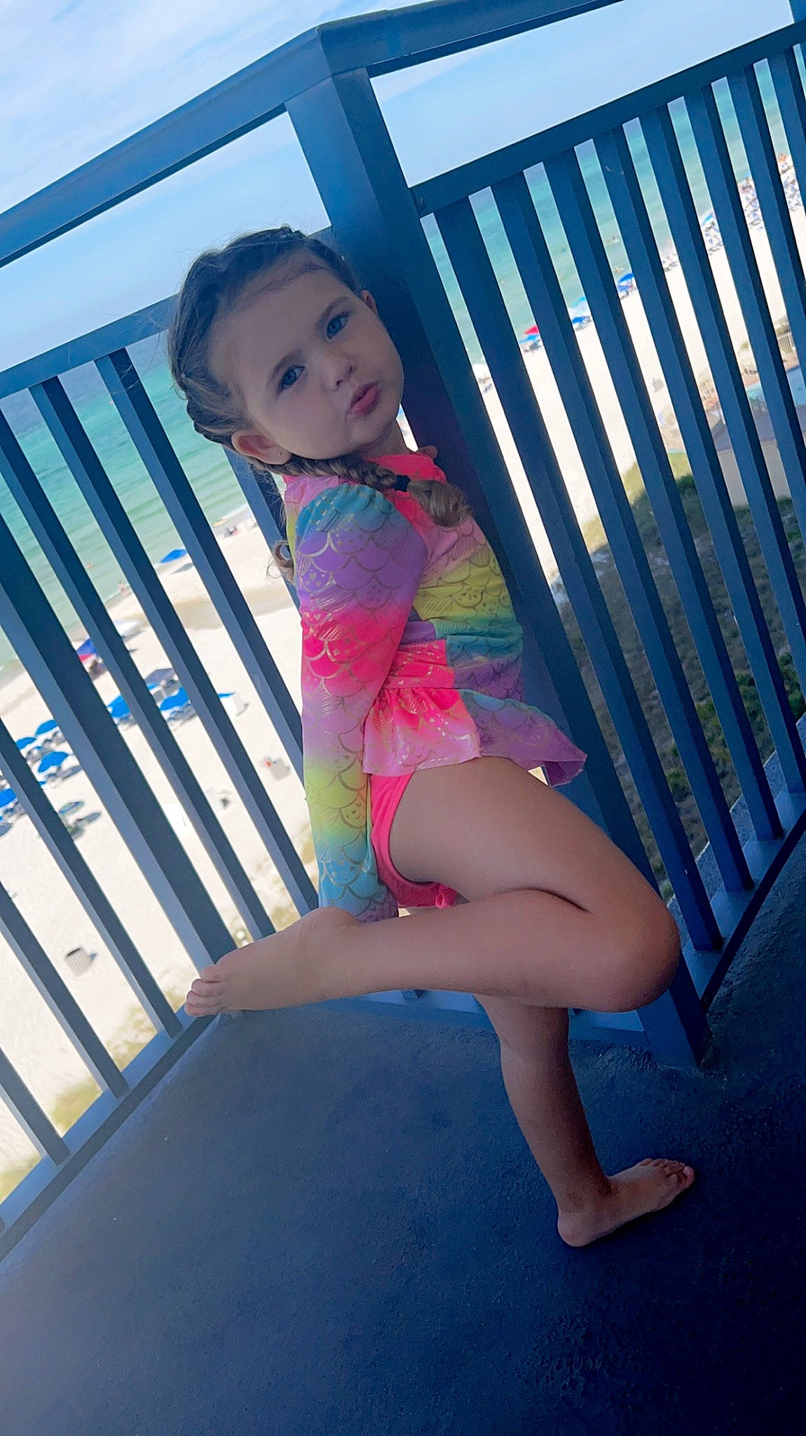 Wrenley joined the competition — help win amazing prizes! azure, barefoot, blue, electric_blue, eye, foot, fun, human_body, human_leg, knee, leg, leisure, person, skin, smile, standing, summer, thigh, toddler, trunk