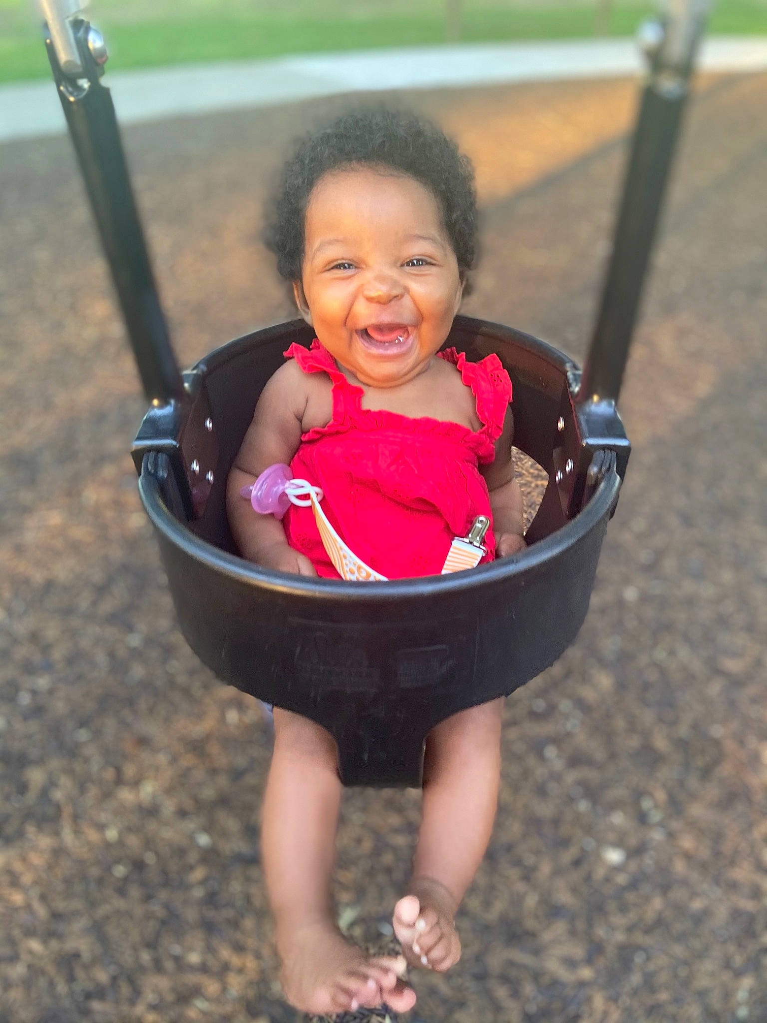 Demya joined the competition — help win amazing prizes! baby, baby_carriage, eye, face, fun, grass, hair, happy, head, leisure, people_in_nature, person, plant, product, recreation, skin, smile, swing, tire, toddler