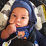 Jakai joined the competition — help win amazing prizes! baby, child, infant, blue_hoodie, car_seat, face, hand, finger, eyes, clothing, seatbelt, warning_label, pillow, pattern, cute, indoors, portrait, young_child, expression, closeup