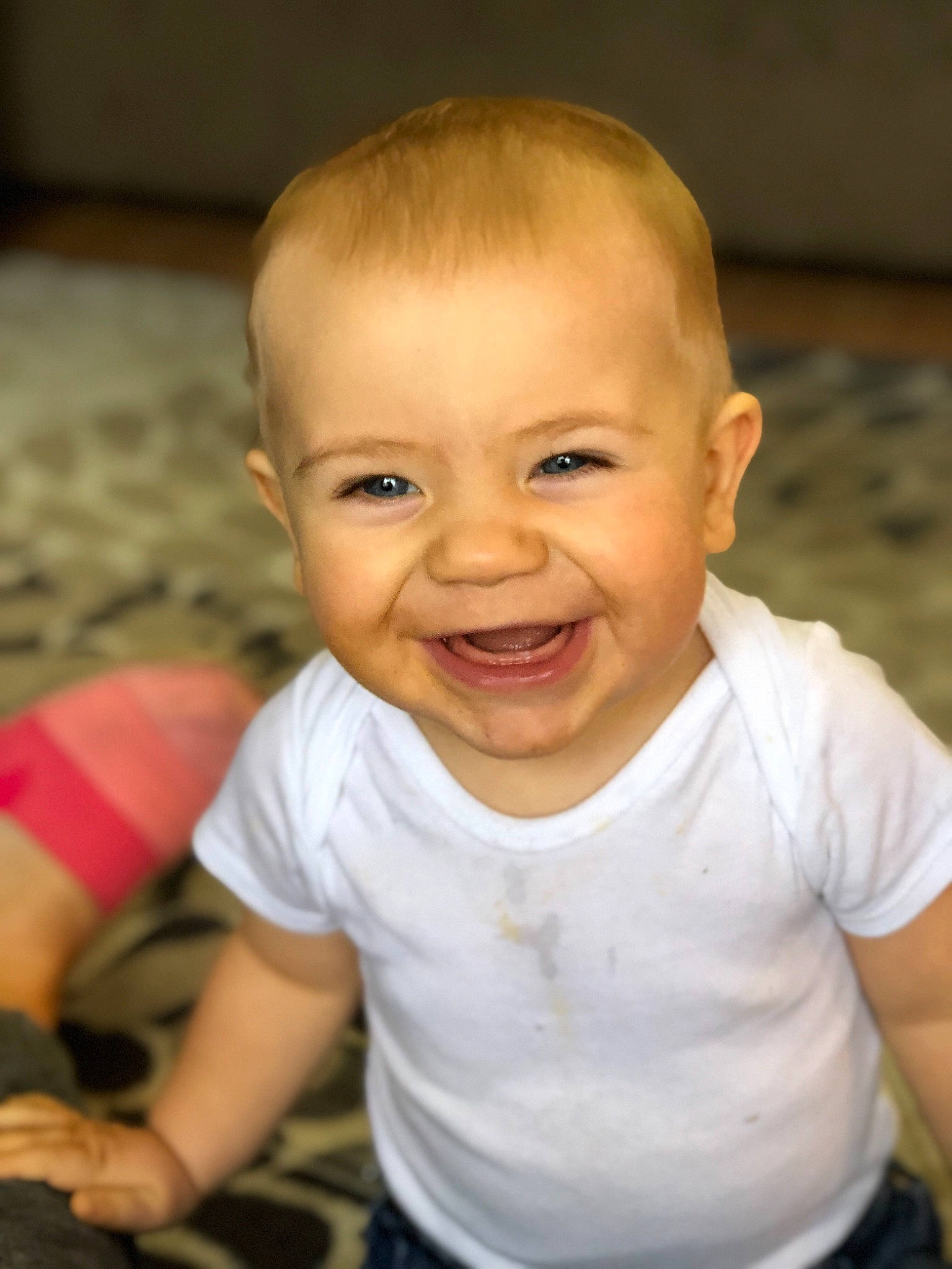 Kash is registered to the contest to win money with this photo: baby, blond, cheek, child, chin, eye, face, facial_expression, forehead, happy, head, iris, joy, laugh, lip, nose, person, photography, skin, smile