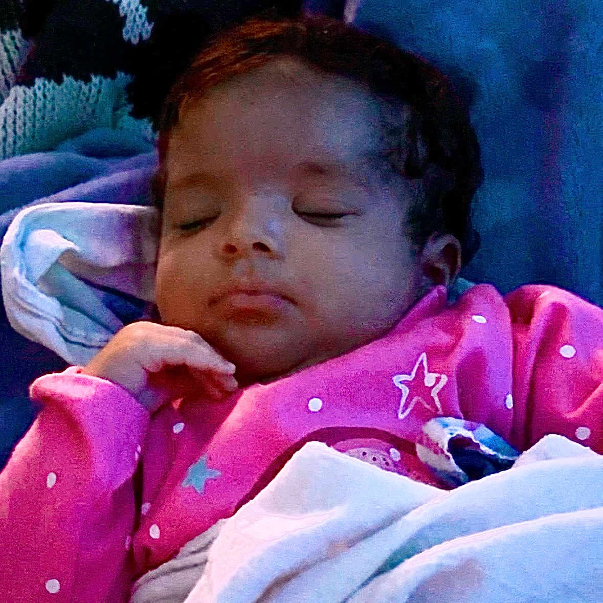 Lorraine is registered to the contest to win money with this photo: architecture, baby, bed, blanket, building, clothing, cushion, face, furniture, glove, head, homedecor, hospital, newborn, person, photography, portrait, purple, quilt, sleeping