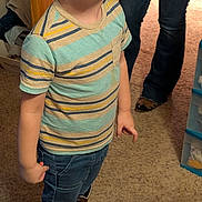 Owen joined the competition — help win amazing prizes! child, boy, cowboy_hat, striped_shirt, jeans, cowboy_boots, indoor, carpet, smile, person, standing, footwear, clothing, casual, portrait, happy, home, young, cute, playful