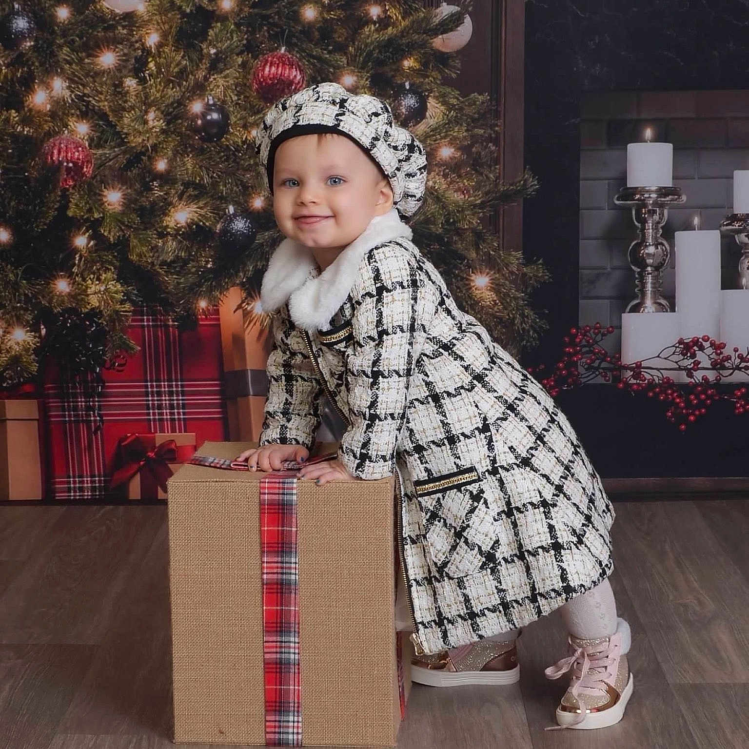 Beslira joined the competition — help win amazing prizes! box, candle, child, christmas, christmasdecorations, christmastree, clothing, coat, conifer, female, festival, girl, lighting, openingpresent, pen, person, plant, sitting, tree