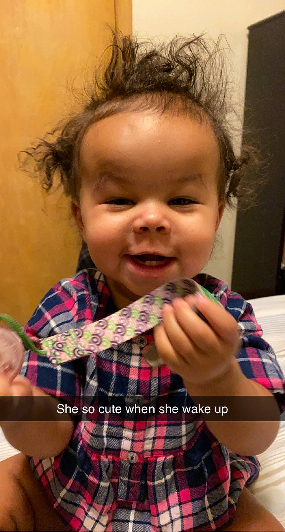 Alannah joined the competition — help win amazing prizes! baby, cheek, eyelash, finger, fun, gesture, hair, hand, happy, iris, lip, mouth, nose, pattern, person, plaid, skin, smile, tartan, thumb