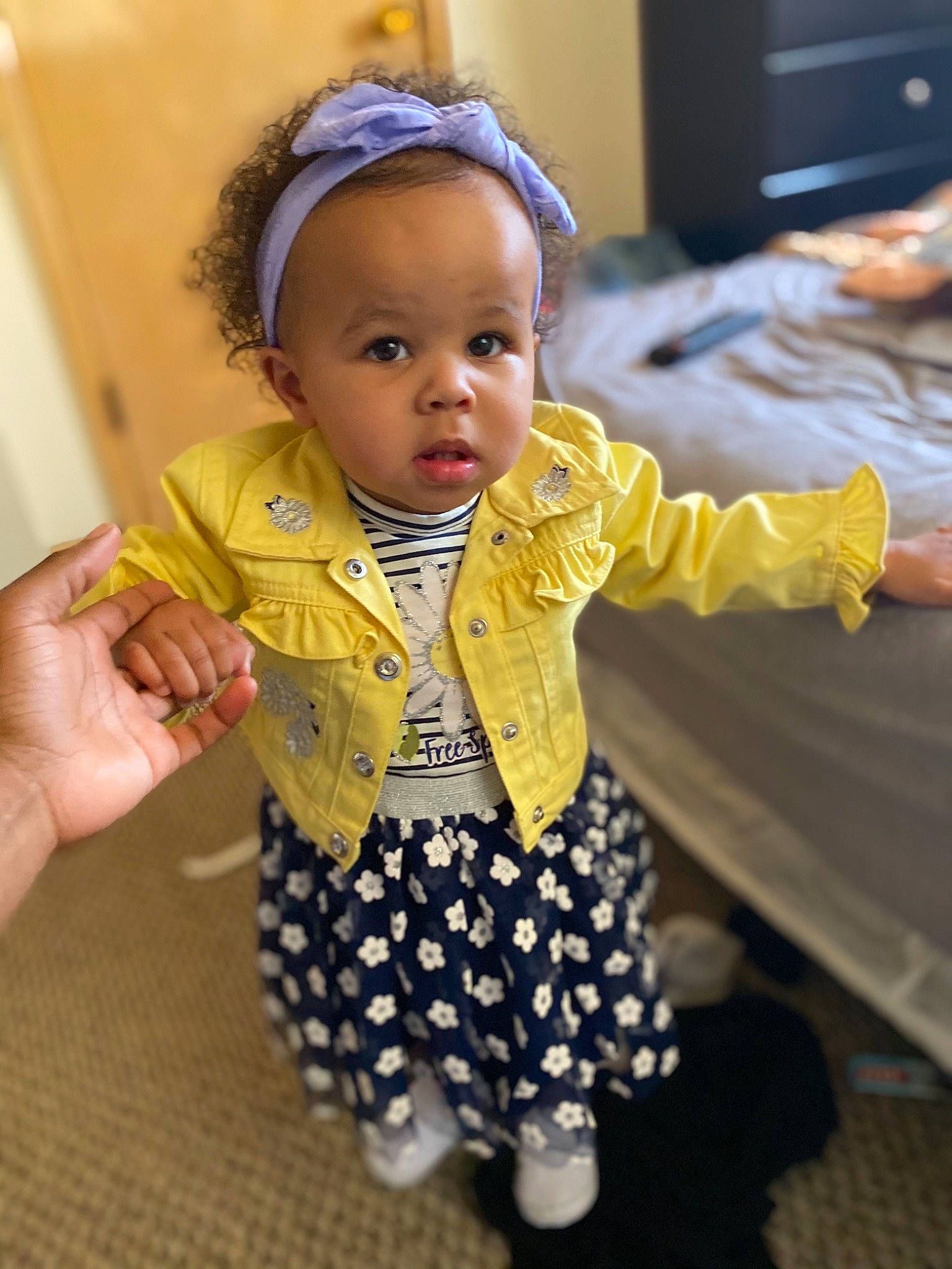 Alannah joined the competition — help win amazing prizes! baby, baby_toddler_clothing, beauty, cheek, child, event, eyelash, facial_expression, fashion_accessory, fun, gesture, happy, pattern, people, person, skin, sleeve, standing, table, television