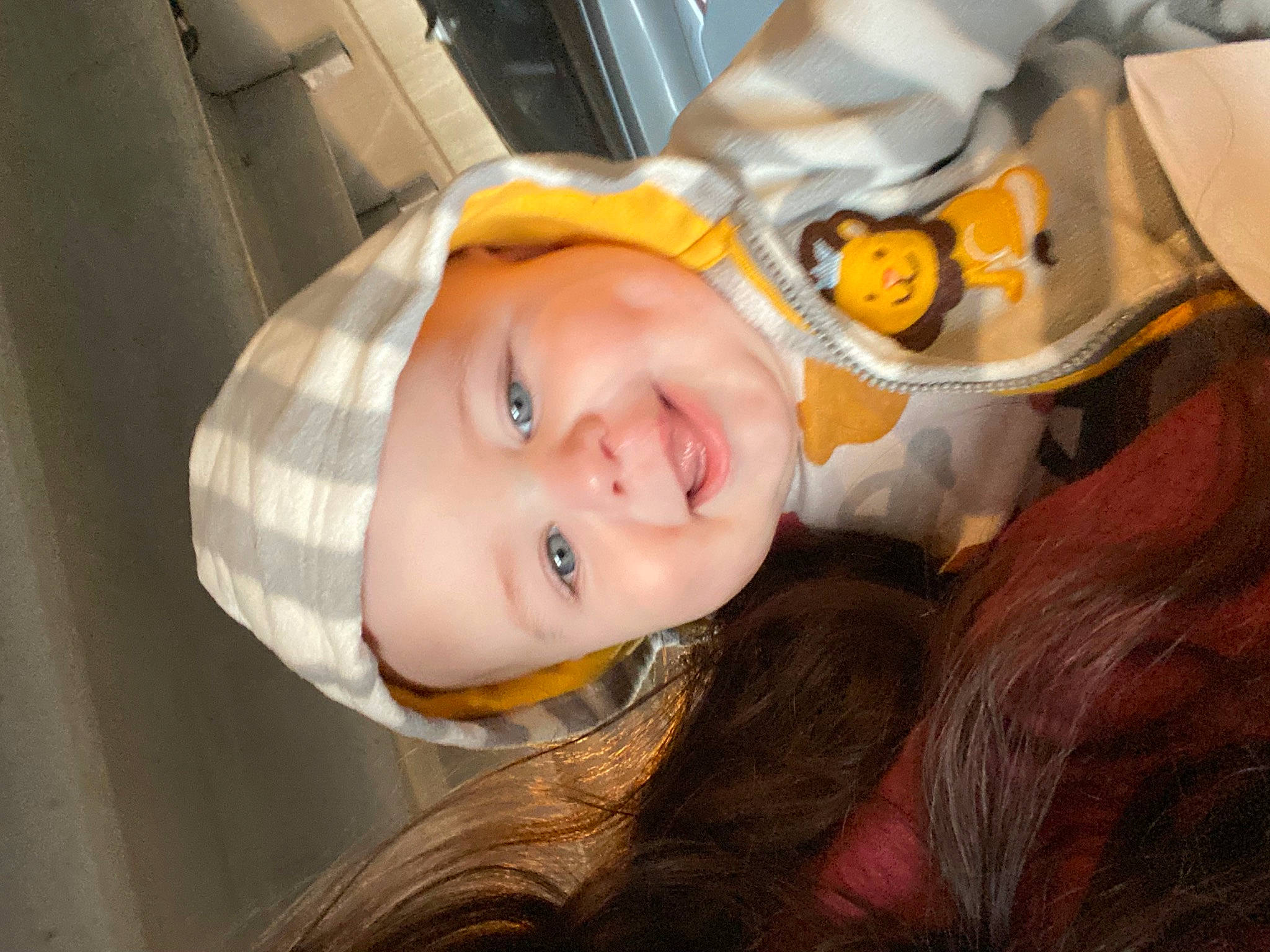 Austin is registered to the contest to win money with this photo: baby, cheek, child, ear, eyebrow, eyelash, fashion_accessory, fun, fur, happy, hat, headwear, iris, jaw, joy, laugh, mouth, nose, person, selfie