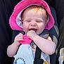 Sara joined the competition — help win amazing prizes! baby, child, pink_hat, teether, stroller, blue_eyes, smiling, happy, infant, blanket, toy, sun_hat, clothing, seatbelt, outdoor, closeup, cute, person, chewing, playtime