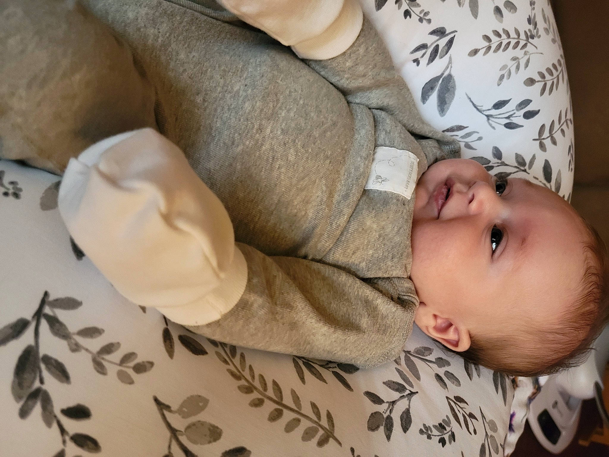 Pierson joined the competition — help win amazing prizes! arm, baby, baby_toddler_clothing, cheek, child, comfort, elbow, finger, gesture, hand, linens, nail, pattern, person, skin, sleeve, toddler, tree, white, wood