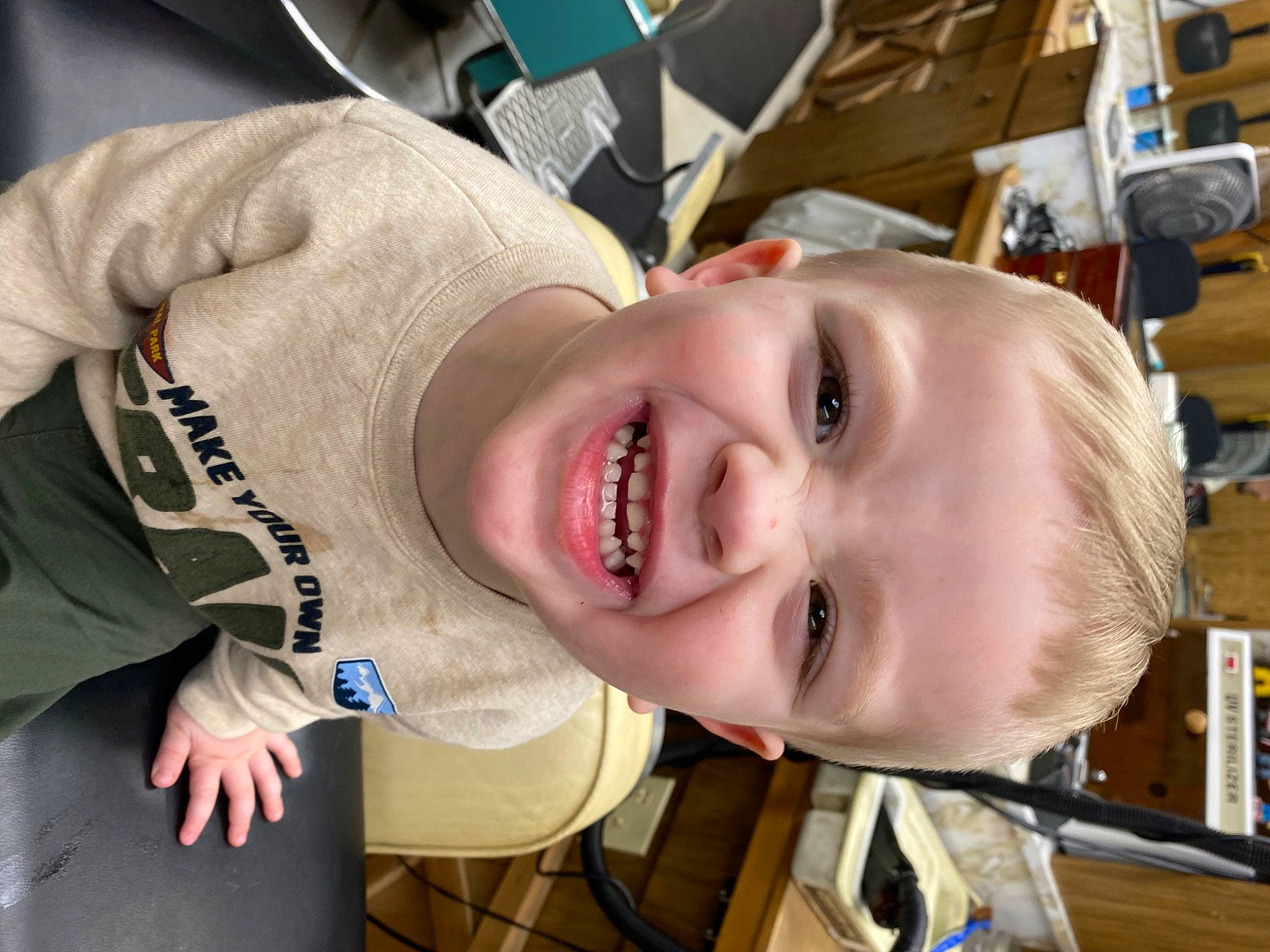 Hunter is registered to the contest to win money with this photo: baby, baby_laughing, baby_products, baby_toddler_clothing, cheek, child, chin, eye, eyebrow, fun, hairstyle, happy, headgear, joy, lip, mouth, nose, person, skin, smile