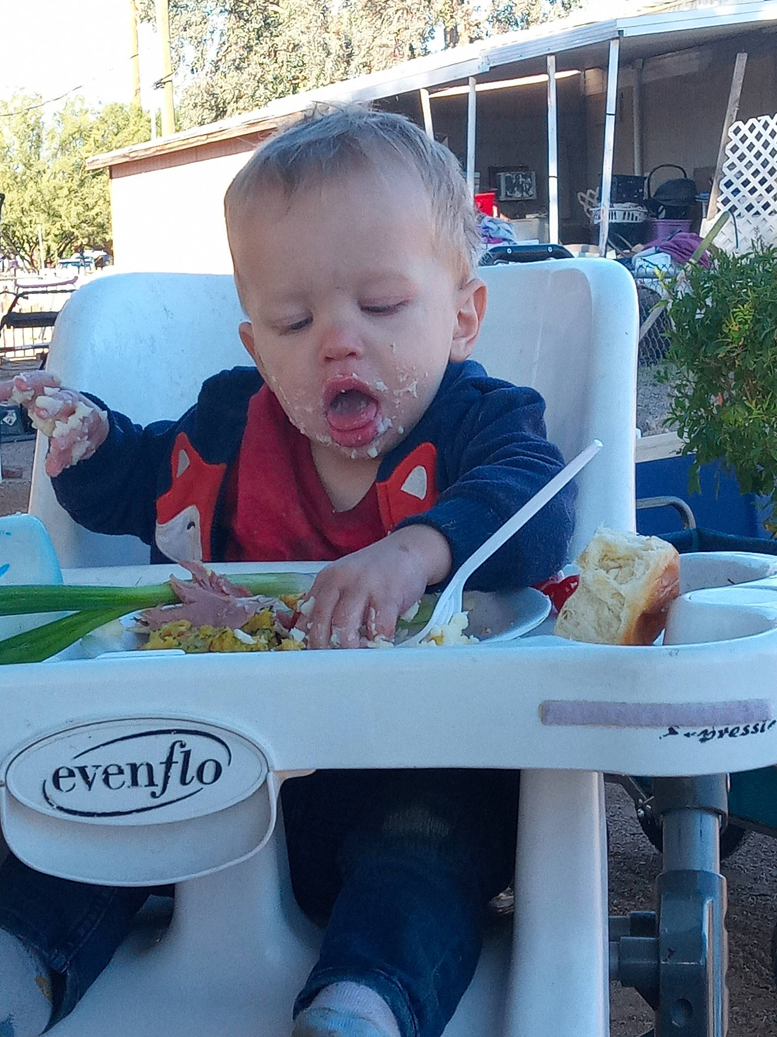 Christian joined the competition — help win amazing prizes! baby, baby_products, baby_toddler_clothing, chair, child, fun, grass, happy, leisure, outdoor_bench, outdoor_furniture, person, plant, public_space, recreation, sitting, table, toddler, tree, vacation