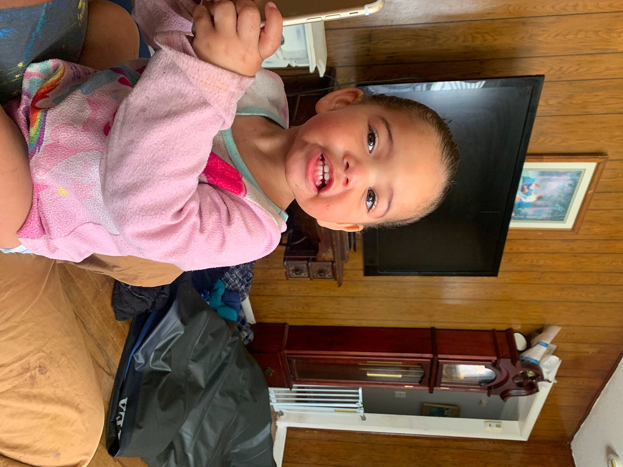 Melinda joined the competition — help win amazing prizes! baby, baby_toddler_clothing, backpack, bag, cheek, child, comfort, fun, gesture, happy, hardwood, house, luggage_and_bags, mouth, person, picture_frame, room, sitting, smile, toddler