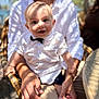 baby, child, smiling, white_shirt, bow_tie, adult, hands, outdoor, sunlight, shadows, chair, table, happy, portrait, person, skin, face, sitting, casual, cute