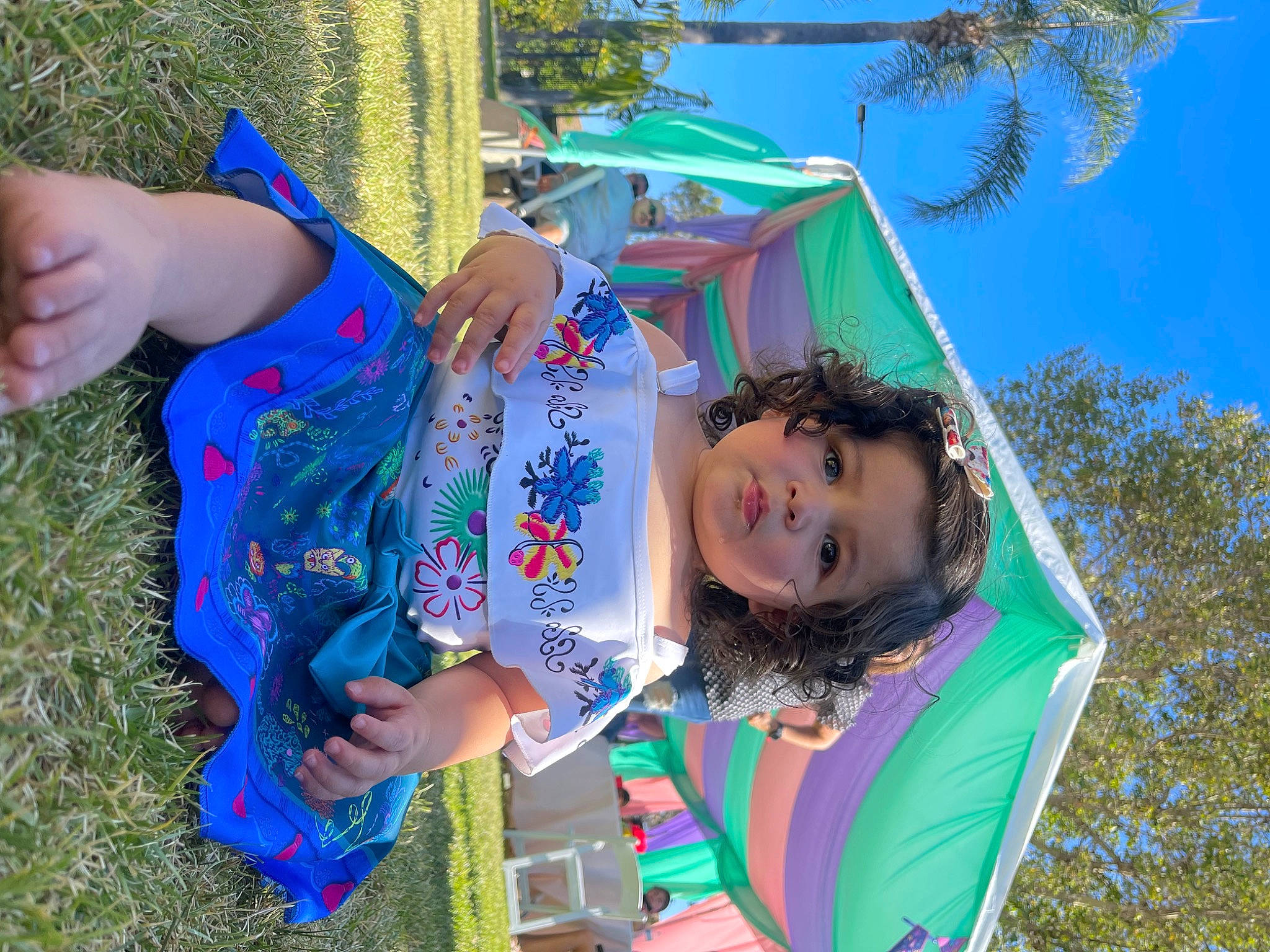 Amirah joined the competition — help win amazing prizes! blue, child, electric_blue, fashion_accessory, fun, grass, green, happy, leisure, people_in_nature, person, plant, play, recreation, sky, t_shirt, toddler, travel, tree, visual_arts