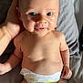 baby, infant, diaper, hand, skin, face, eyes, smile, lying_down, bed, blanket, cute, child, newborn, person, human, soft, comfort, tender, support