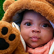 Ruby a rejoint le concours — aidez-le/la à gagner de superbes lots ! baby, child, face, costume, bear, plush, paw, hood, fur, cute, expression, outdoor, greenery, portrait, infant, clothing, zipper, closeup, adorable, person