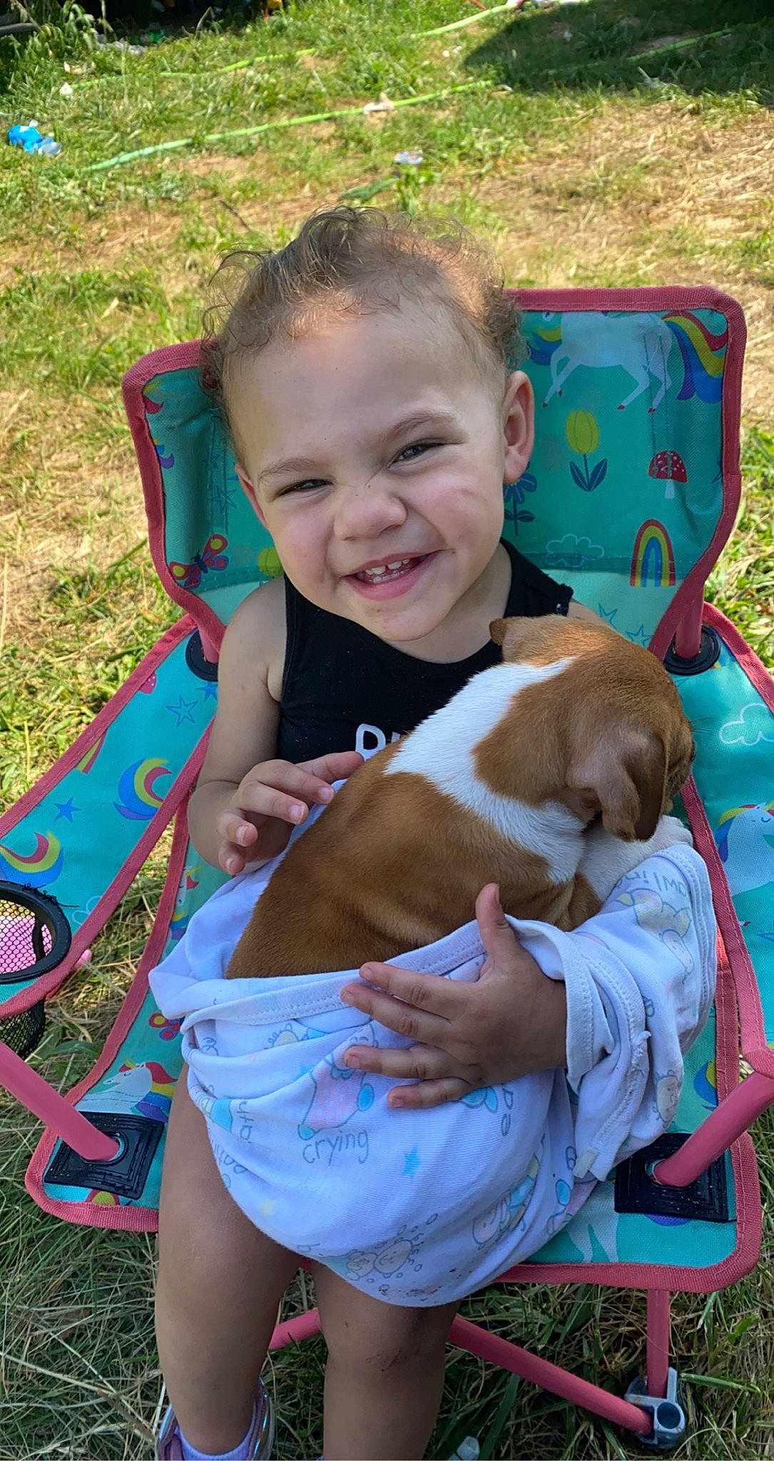 Mckenna Grace joined the competition — help win amazing prizes! abdomen, baby, carnivore, child, companion_dog, dog, dog_breed, fawn, fun, grass, green, happy, head, joy, leisure, people_in_nature, person, product, recreation, smile