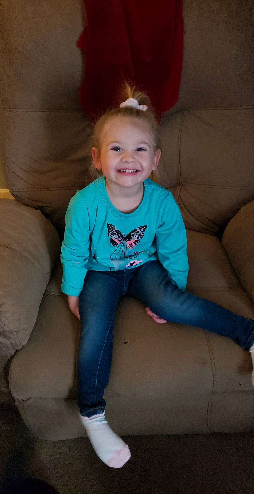 Trinity joined the competition — help win amazing prizes! azure, comfort, couch, eye, face, facial_expression, finger, flash_photography, fun, hair, hairstyle, happy, head, joy, knee, lap, leg, mouth, person, skin