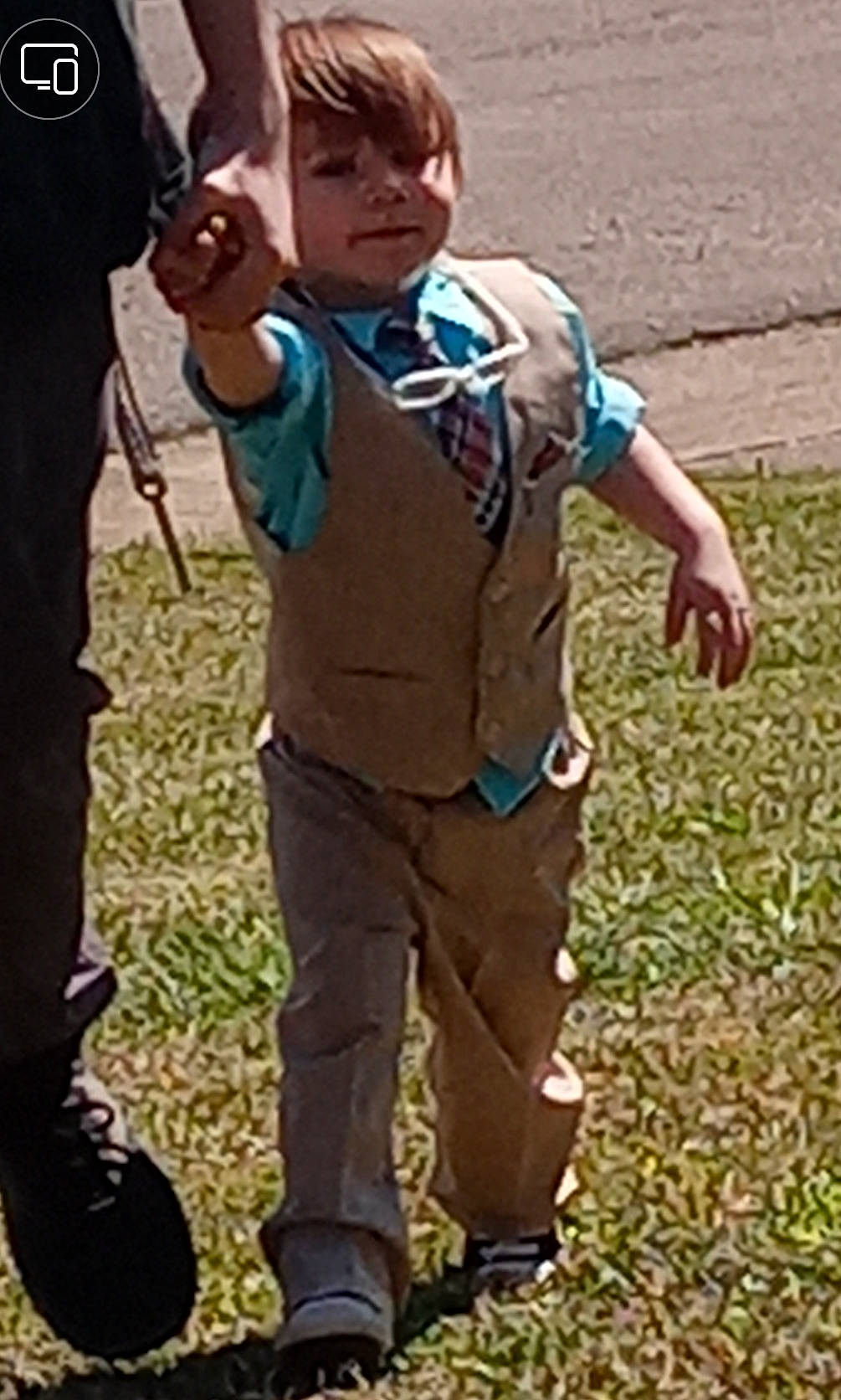 Zaydon joined the competition — help win amazing prizes! child, gesture, grass, people_in_nature, person, recreation, scout, shoe, sleeve, sneakers, soil, sweatpant, thumb, toddler, uniform