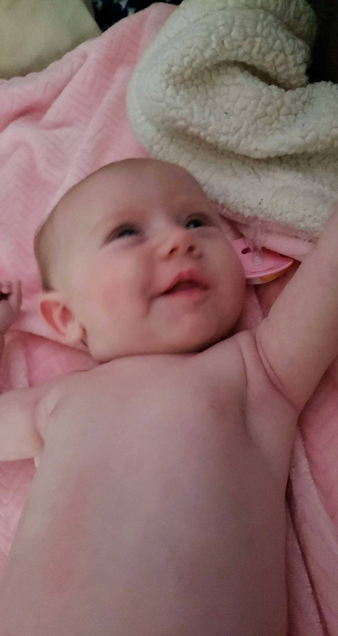 Laura is registered to the contest to win money with this photo: baby, cap, cheek, child, comfort, eye, finger, gesture, happy, hat, head, iris, lip, nail, pattern, person, pink, skin, smile, thumb