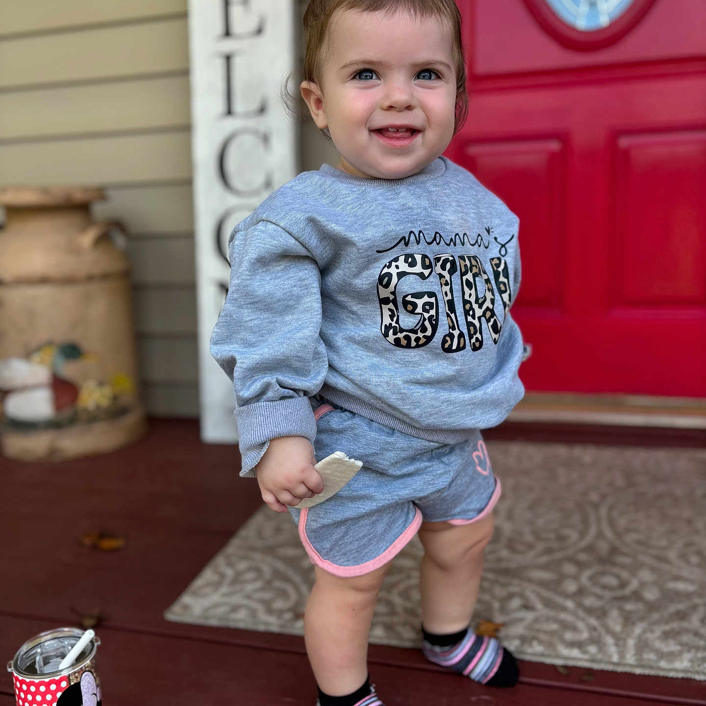 Harlow joined the competition — help win amazing prizes! baby, bodypart, can, clothing, face, finger, footwear, hand, hardwood, head, hosiery, longsleeve, pants, person, shoe, shorts, sleeve, sock, tin, wood