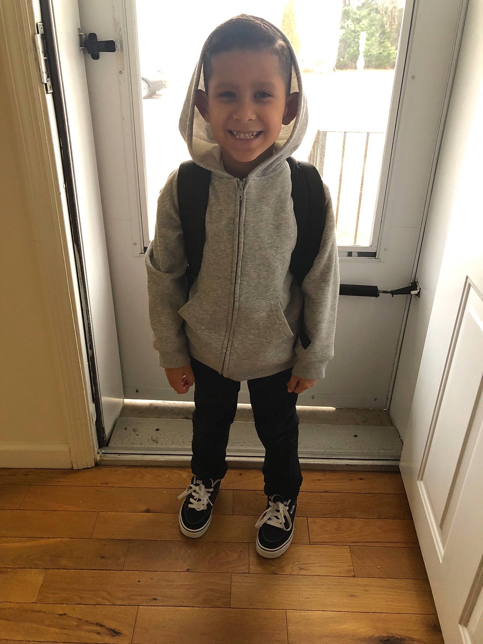 Manny joined the competition — help win amazing prizes! child, floor, footwear, jacket, joy, outerwear, person, shoe, standing, toddler