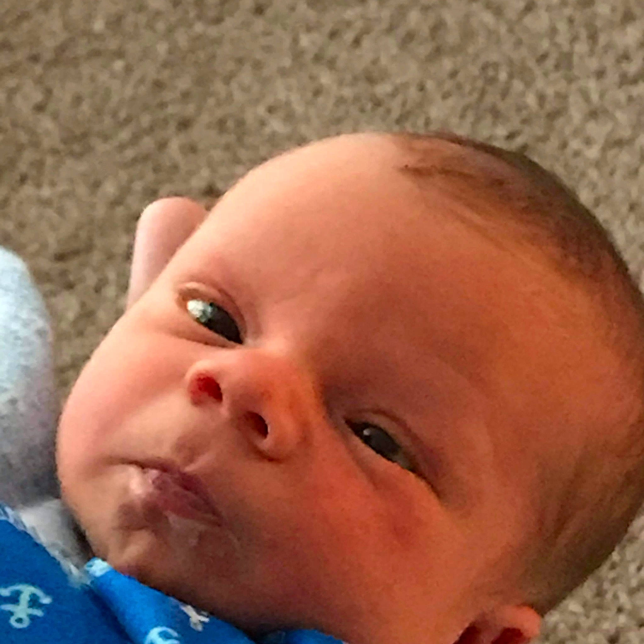 Perry is registered to the contest to win money with this photo: baby, baby_making_funny_faces, cheek, child, chin, close_up, ear, eye, face, facial_expression, forehead, head, lip, mouth, nose, person, skin, toddler