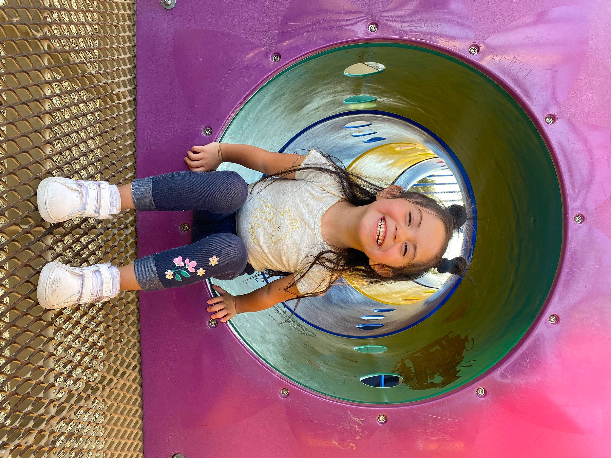 Yaliah joined the competition — help win amazing prizes! auto_part, automotive_tire, automotive_wheel_system, child, chute, circle, electric_blue, fun, happy, joy, leisure, magenta, outdoor_play_equipment, paint, person, pink, play, playground, purple, recreation