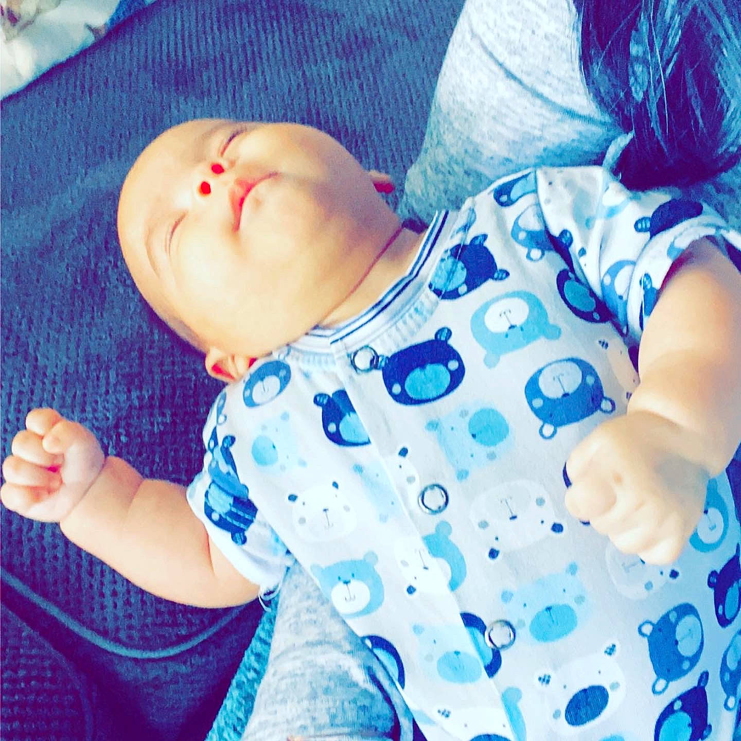 Nico joined the competition — help win amazing prizes! arm, baby, beauty, blue, cheek, child, cloud, design, hand, lip, nap, nose, pattern, person, pink, product, skin, sky, sleep, textile