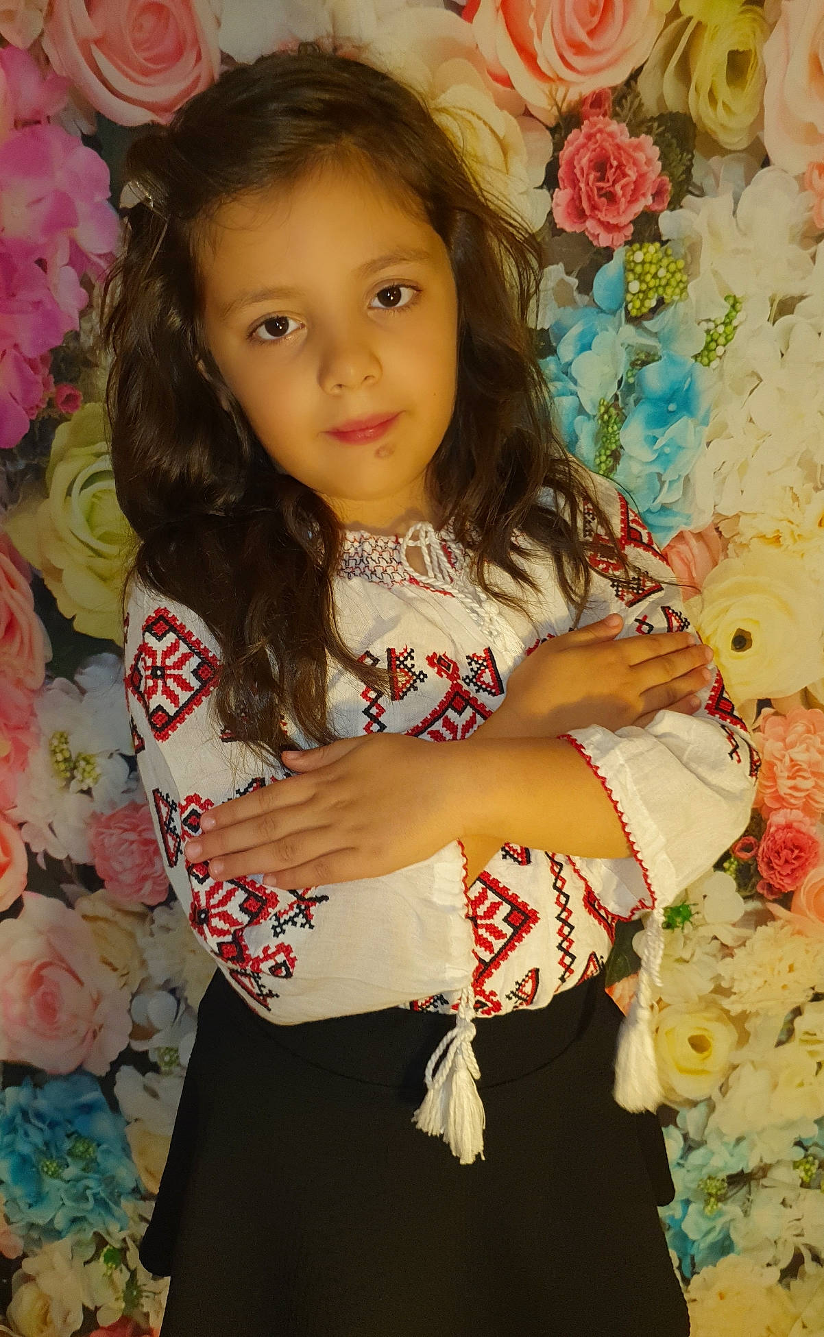 Alisha joined the competition — help win amazing prizes! beauty, child, clothing, eye, face, fashion_design, flower, happy, iris, long_hair, organ, pattern, person, petal, pink, plant, skin, sleeve, textile, thigh