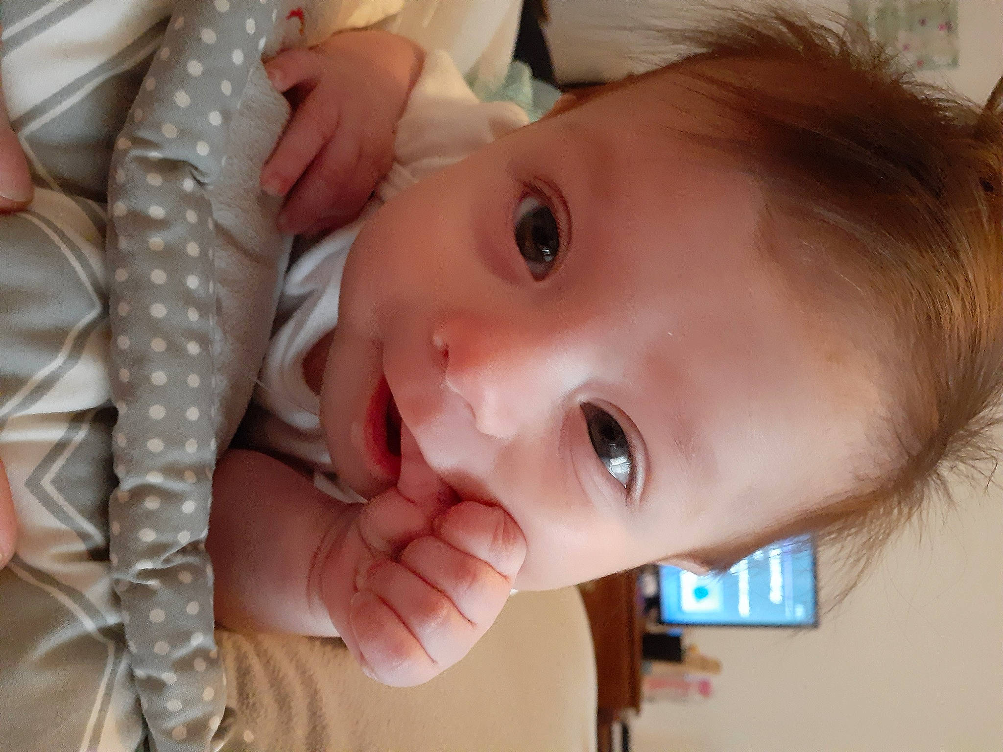 Alice is registered to the contest to win money with this photo: baby, baby_products, cheek, child, ear, eye, face, finger, hand, head, lip, mouth, neck, nose, person, product, skin, smile, toddler