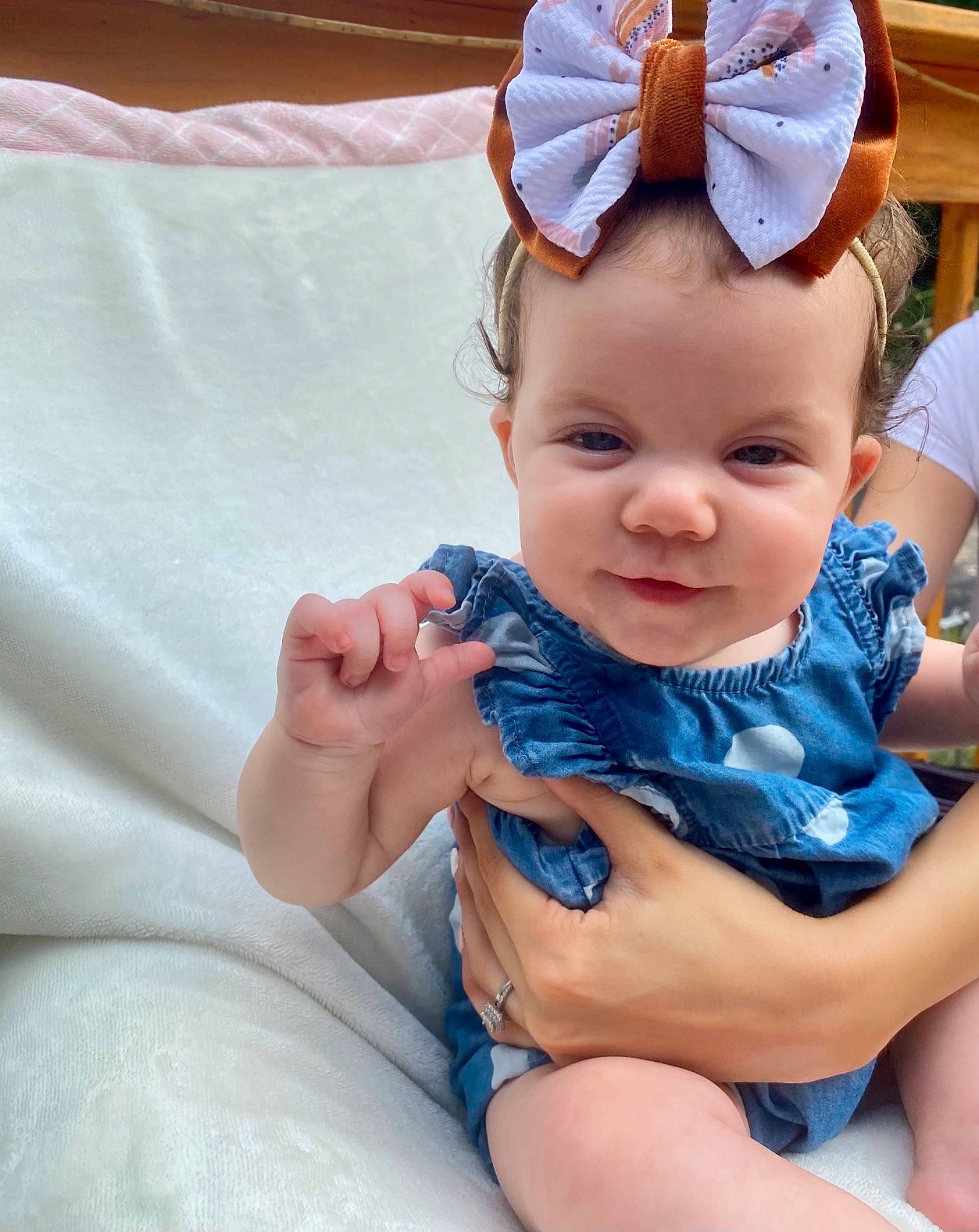 Oaklee joined the competition — help win amazing prizes! azure, baby, baby_products, baby_toddler_clothing, cap, child, comfort, costume_hat, eye, hand, happy, headband, headpiece, headwear, nail, pattern, person, skin, sleeve, textile
