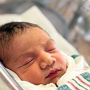 Fariz is registered to the contest to win money with this photo: newborn, baby, sleeping, blanket, hospital, infant, face, closeup, peaceful, soft_light, wrapped, child, portrait, skin, head, cute, young, indoors, resting, delicate
