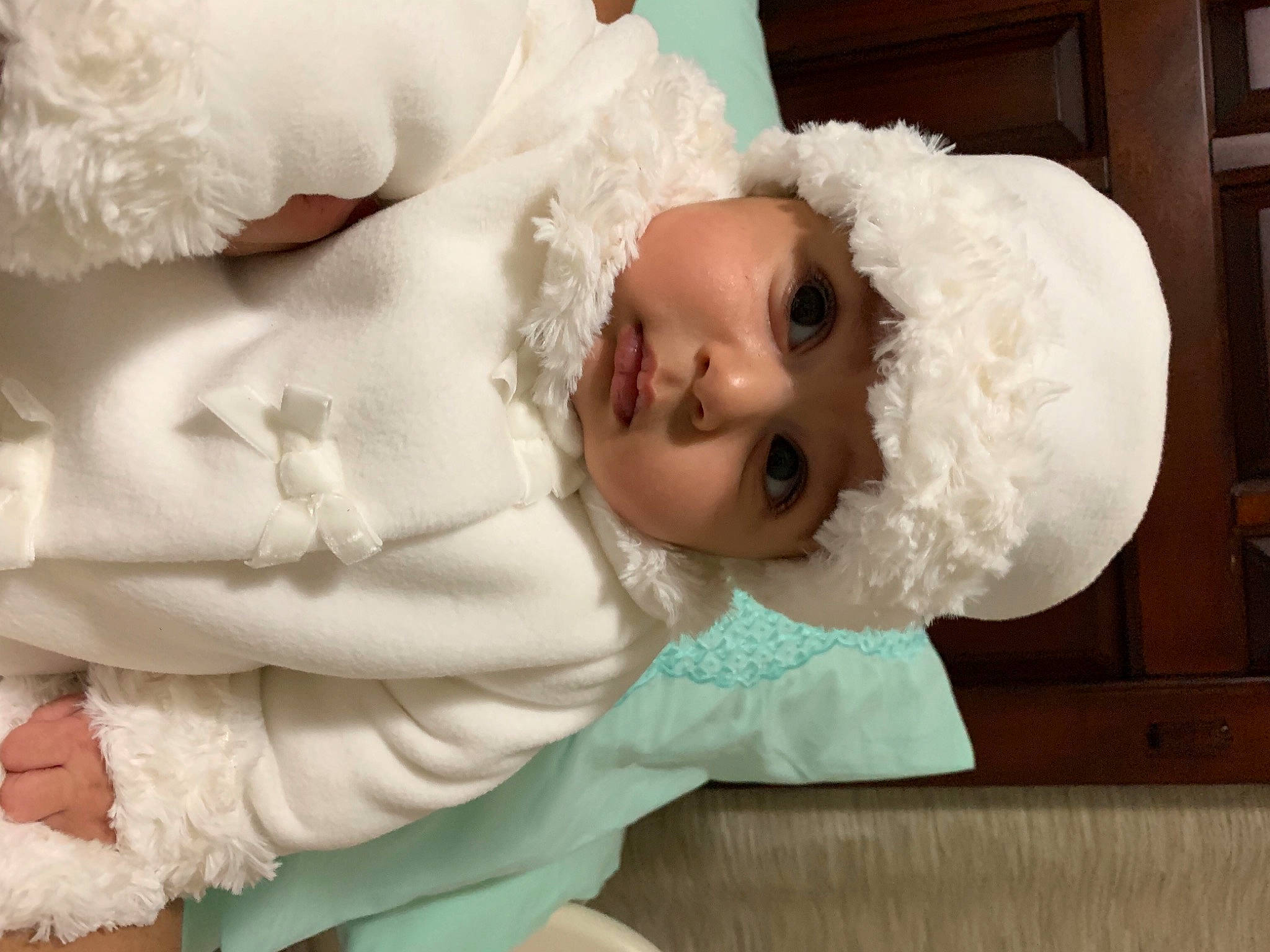 Daniella is registered to the contest to win money with this photo: baby, baby_toddler_clothing, costume, costume_accessory, embellishment, fur, headwear, person