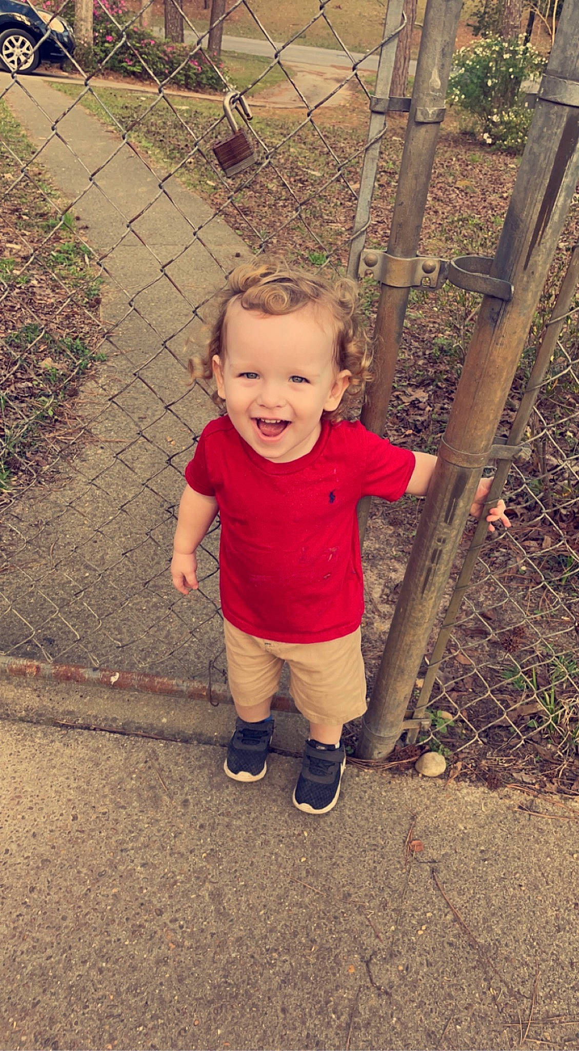 Colton joined the competition — help win amazing prizes! asphalt, baby, baby_toddler_clothing, fence, fun, grass, happy, head, joy, leaf, people_in_nature, person, plant, road_surface, sleeve, smile, soil, spring, t_shirt, tints_and_shades