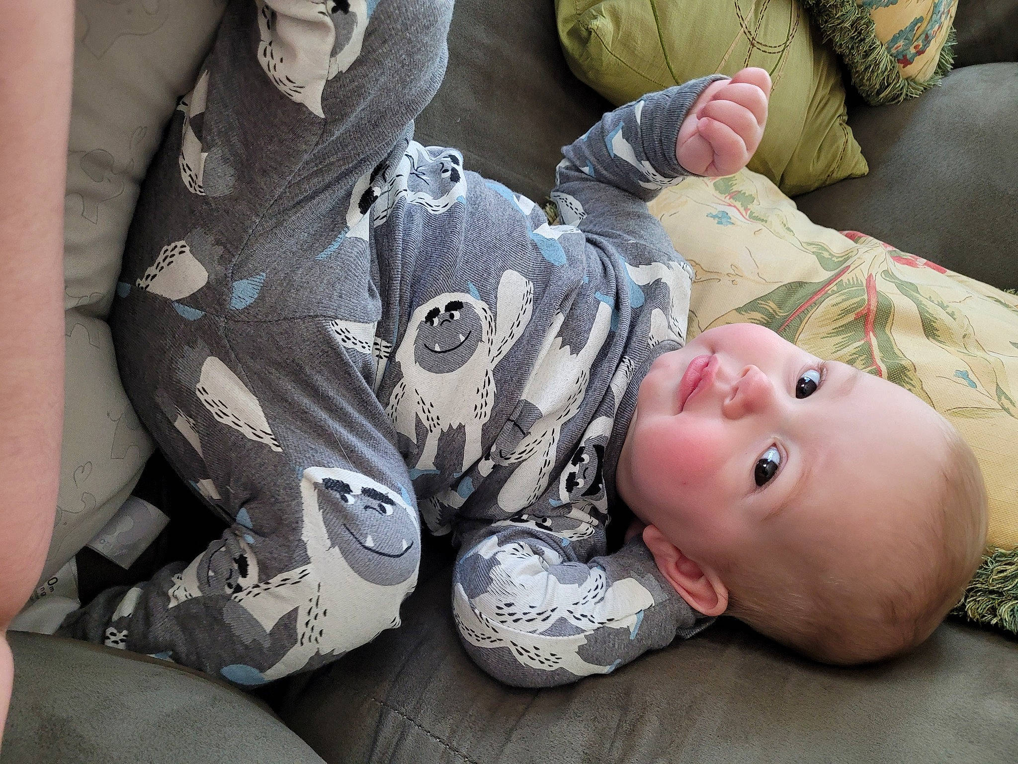 Jackson Thomas joined the competition — help win amazing prizes! arm, baby, baby_products, baby_toddler_clothing, cheek, child, comfort, finger, gesture, grass, hand, human_body, mouth, pattern, person, sitting, skin, sleeve, toddler, tree