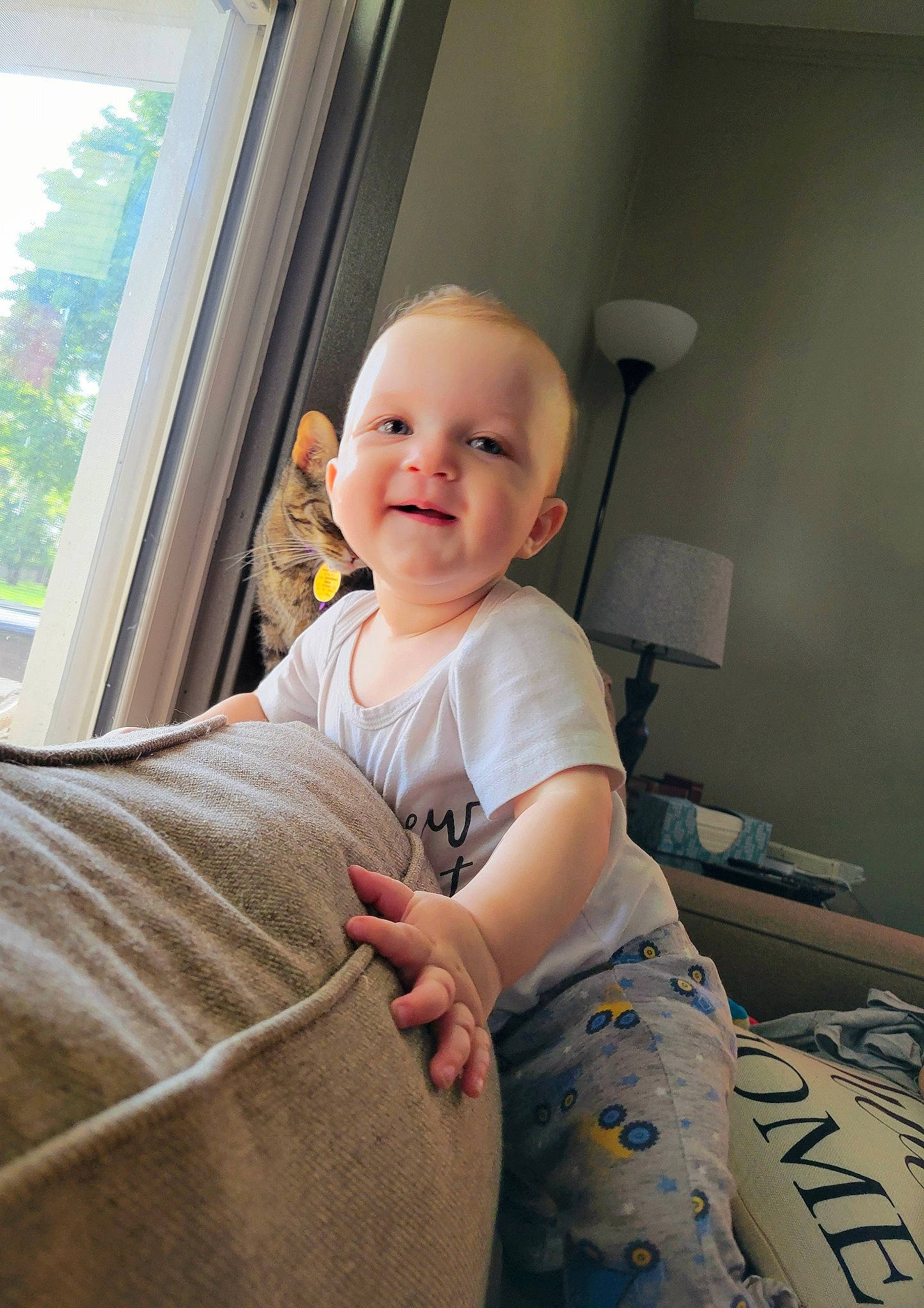 Alexander joined the competition — help win amazing prizes! baby, baby_toddler_clothing, child, comfort, elbow, flooring, fun, hairstyle, happy, head, joy, knee, linens, person, room, sitting, sleeve, smile, standing, toddler