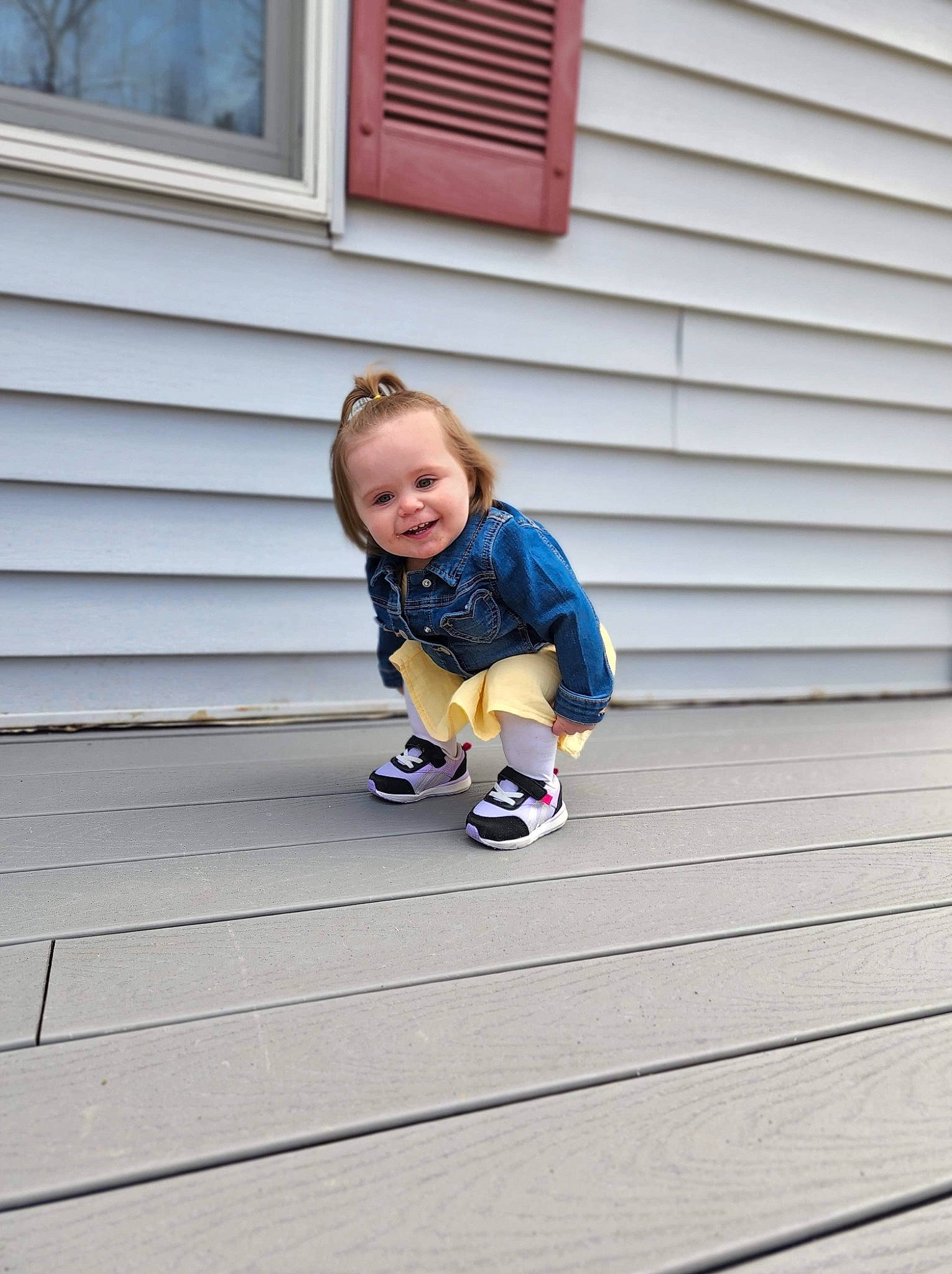 Brooklynn joined the competition — help win amazing prizes! baby, baby_toddler_clothing, child, deck, electric_blue, face, floor, flooring, grass, happy, hardwood, joy, leisure, person, rolling, siding, t_shirt, toddler, tree, wood
