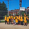 baseball, team, children, medals, trophy, sports, outdoor, sunny, fence, field, uniform, cap, sand, grass, coach, group, kids, people, blue_sky, celebration