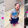 Alaiya Mary Deeter is registered to the contest to win money with this photo: child, kid, hoodie, ears, cartoon, blue, dress, skirt, pink_shoes, tiled_floor, pose, duck_face, cute, indoor, playful, background, hearts, black_and_white, overlay, smile