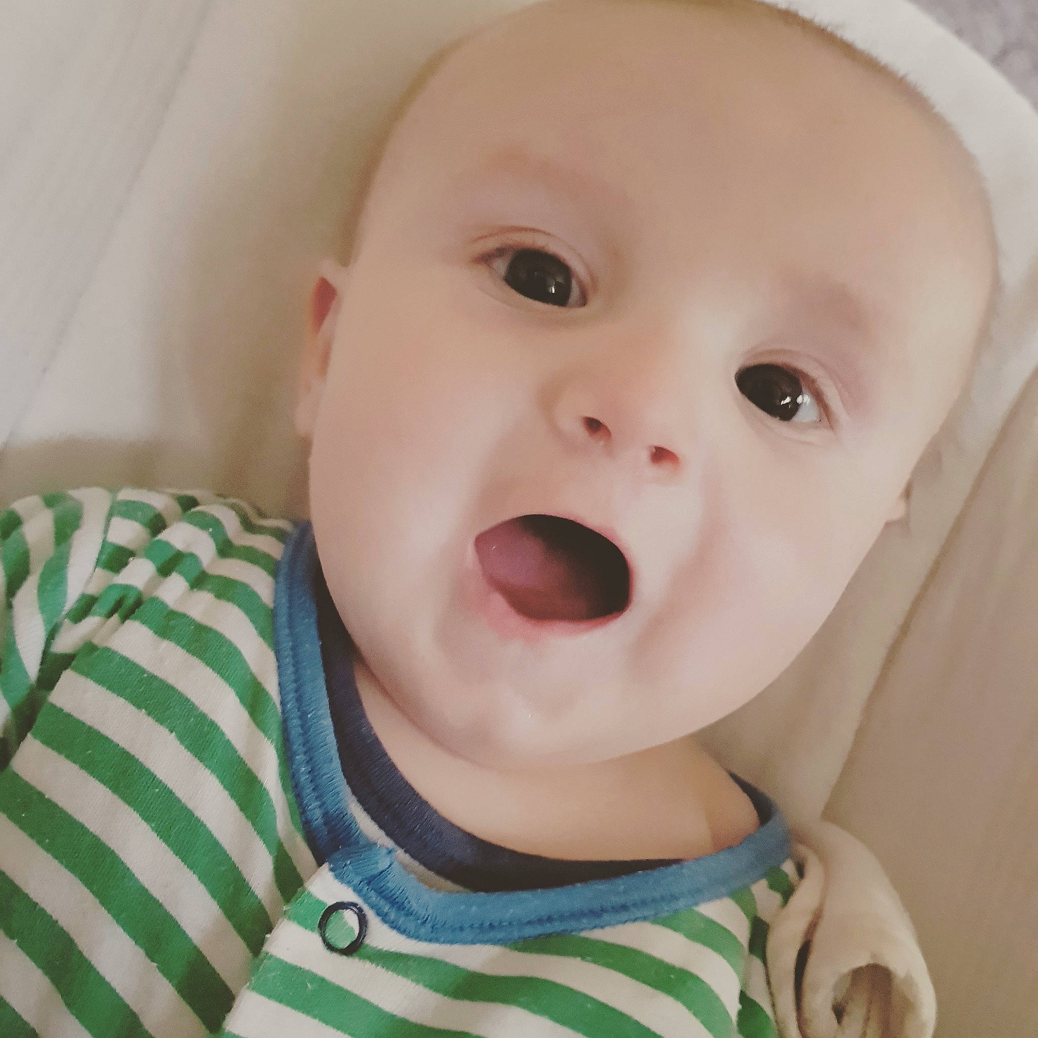 James joined the competition — help win amazing prizes! boy, cheek, child, chin, close_up, eye, face, facial_expression, head, infant, laughter, lip, mouth, nose, person, skin, smile, toddler, tongue, tooth
