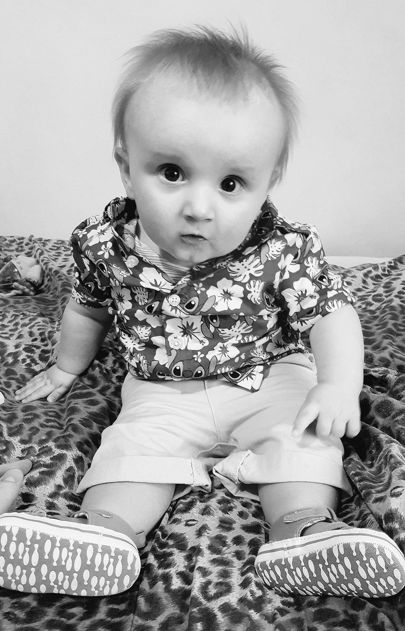 James joined the competition — help win amazing prizes! baby, black, black_and_white, cheek, child, eye, face, head, iris, leg, monochrome, monochrome_photography, people, person, photograph, photography, sitting, skin, snapshot, toddler