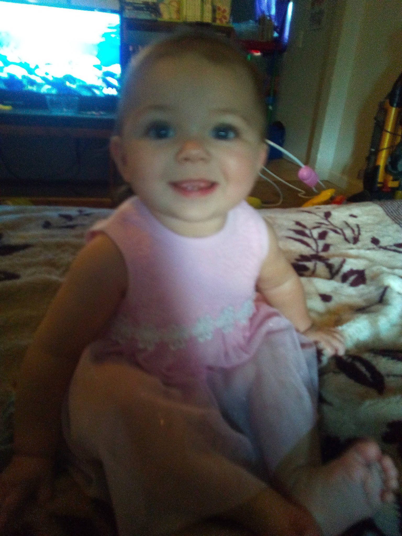 Izzabella joined the competition — help win amazing prizes! baby, cheek, child, electronic_device, eye, face, facial_expression, fun, head, iris, joy, mouth, person, sitting, skin, smile, toddler