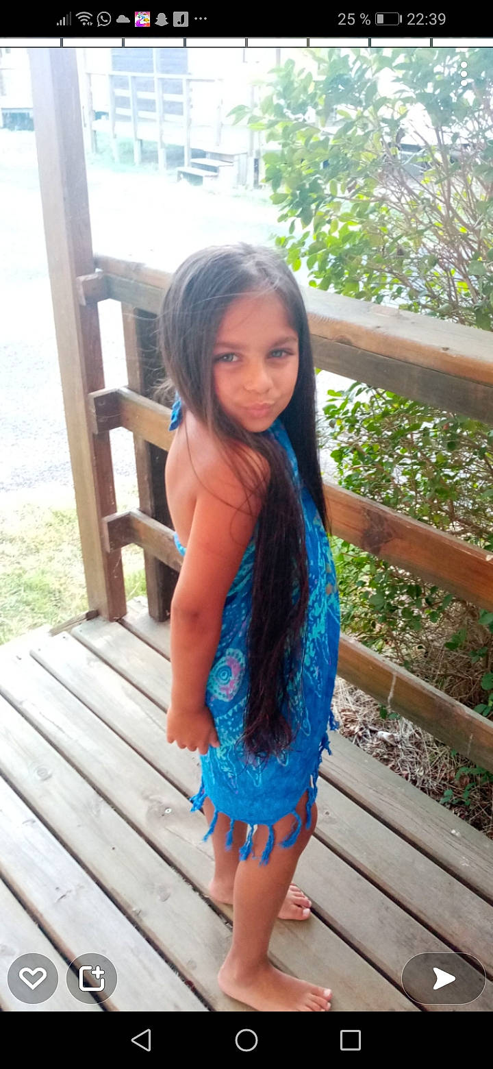 Isabelle participe au concours pour gagner de l'argent avec cette photo : black_hair, blue, day_dress, dress, electric_blue, grass, happy, human_leg, joy, leg, leisure, long_hair, pattern, person, plant, skin, smile, street_fashion, thigh, trunk