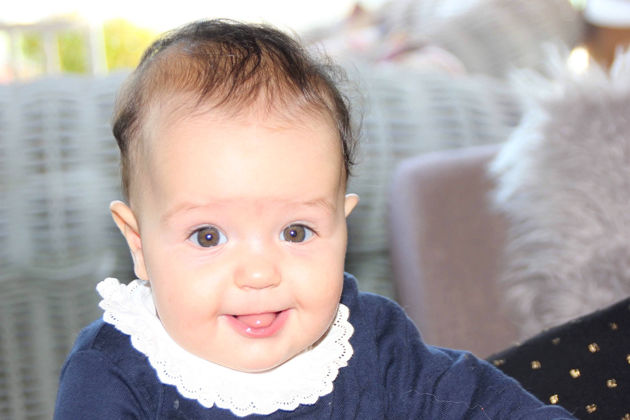 Rose participe au concours pour gagner de l'argent avec cette photo : baby, baby_toddler_clothing, cheek, chin, clothing, eyebrow, eyelash, face, flash_photography, happy, iris, lip, mammal, mouth, nose, outerwear, person, skin, sleeve, smile