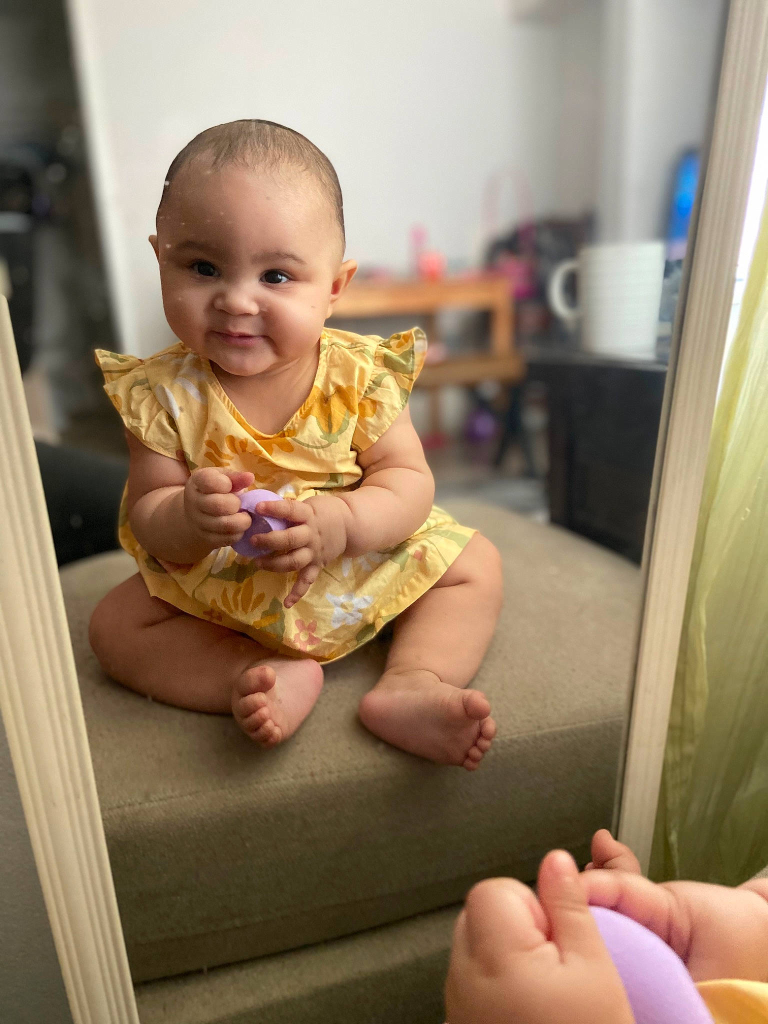 Amiyah joined the competition — help win amazing prizes! baby, baby_toddler_clothing, cheek, child, comfort, finger, gesture, hand, happy, human_body, joint, leg, nail, people, person, shoulder, skin, smile, standing, thumb