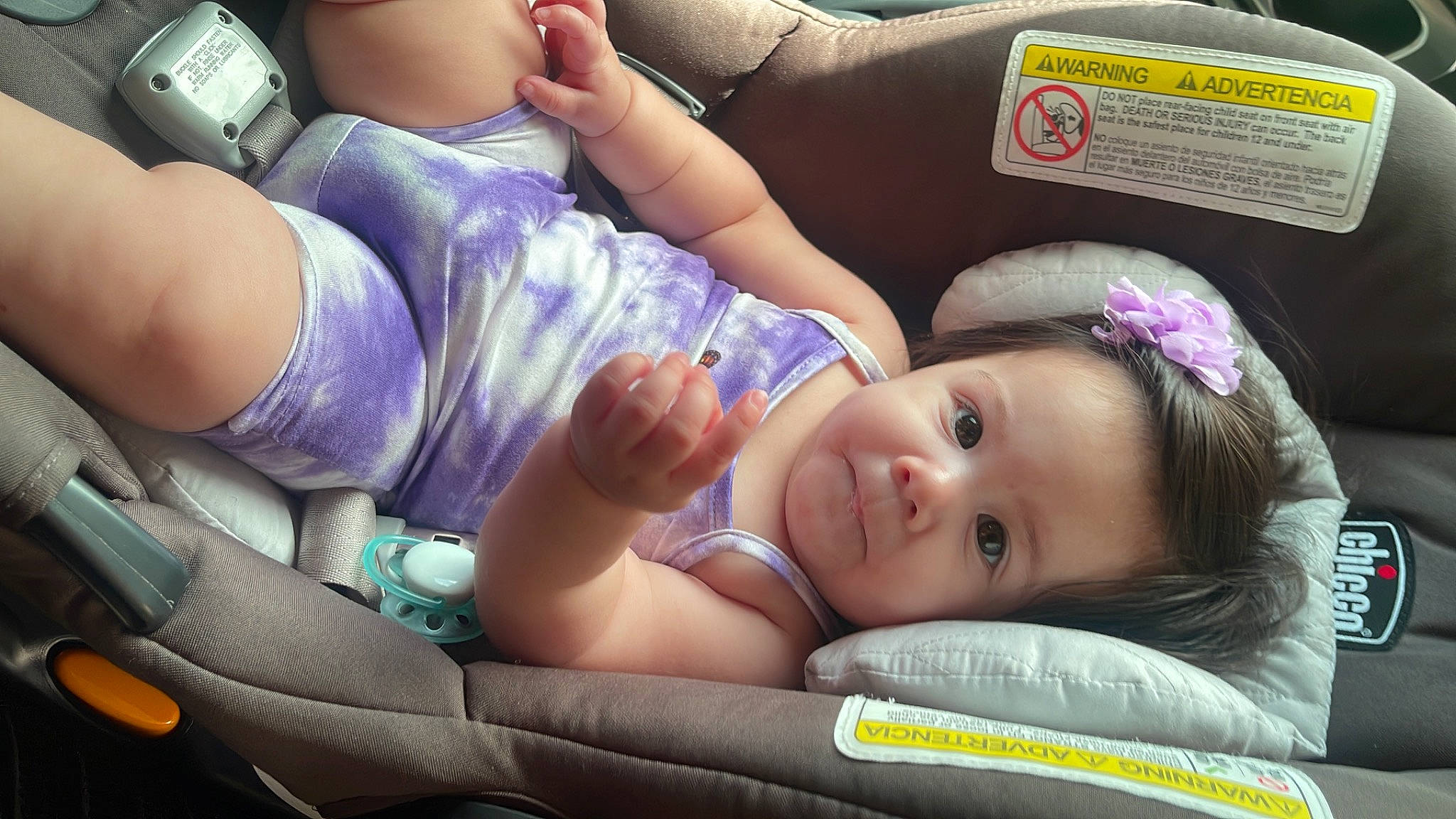 Alaïa joined the competition — help win amazing prizes! baby, baby_toddler_clothing, beauty, cheek, child, comfort, eyelash, facial_expression, finger, gesture, happy, human_leg, mouth, nail, person, purple, skin, snapshot, thigh, thumb