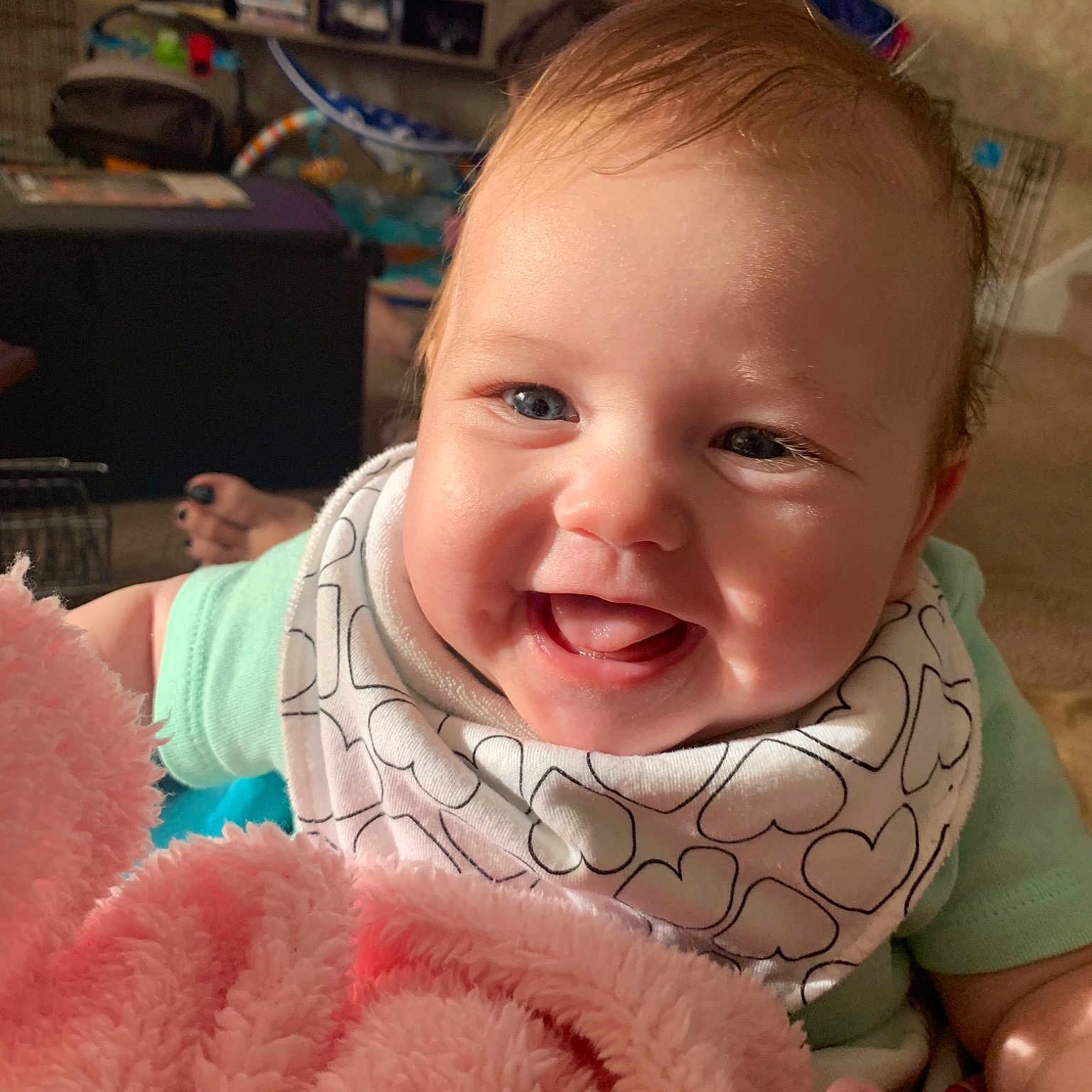 Leighla joined the competition — help win amazing prizes! cheek, child, day, eye, face, facial_expression, forehead, girl, hair, hairstyle, head, human_hair_color, infant, joy, mouth, nose, person, pink, skin, smile