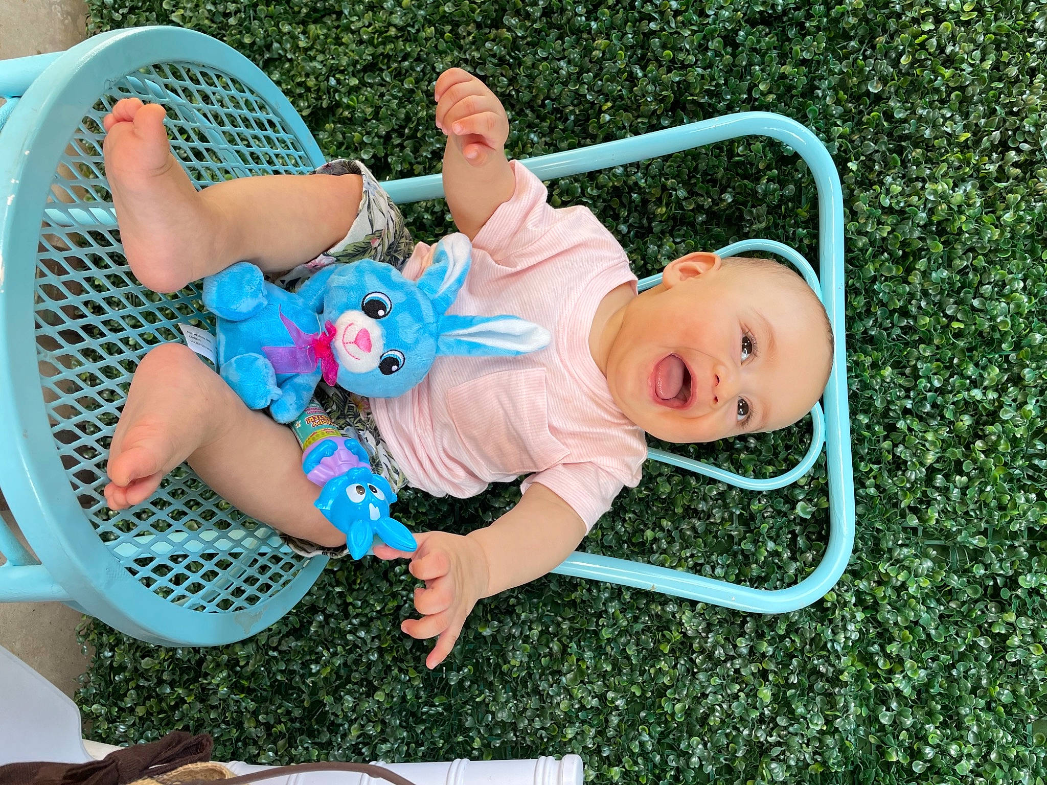 Jahaziel joined the competition — help win amazing prizes! baby, baby_products, baby_toddler_clothing, blue, chair, child, fun, grass, green, happy, hat, leisure, outdoor_furniture, person, play, recreation, sitting, smile, thigh, toddler