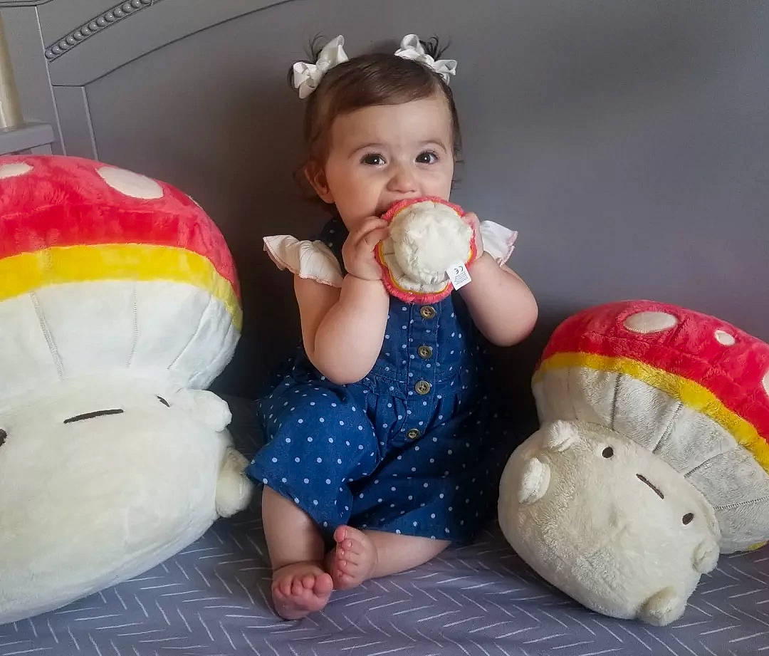 Lily joined the competition — help win amazing prizes! baby, baby_toddler_clothing, baby_toys, bean_bag, child, comfort, fashion_accessory, foot, fun, happy, headgear, linens, person, play, plush, room, sitting, stuffed_toy, textile, toddler